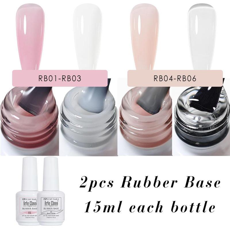 Self-leveling Rubber Base Gel Nail Polish, 2pcs set Rubber Building Base Dry Under UV Lamp for Short Extension, Nail Art & Nail Polish for Women & Girls, Color Base Gel