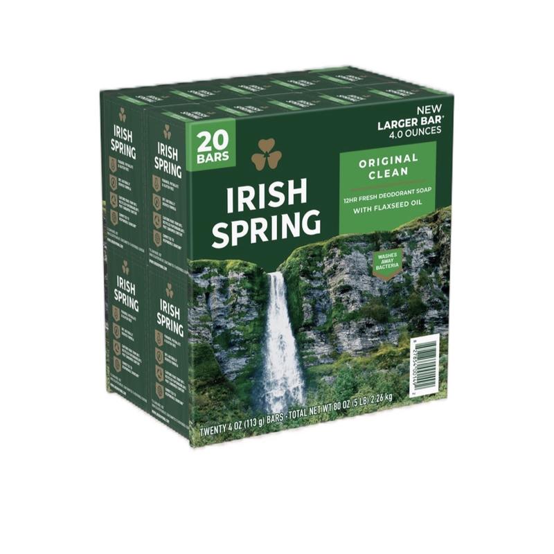 Irish Spring Original Clean Bar Soap for Men 4 Ounce (Pack of 20) Body Care Cleansing