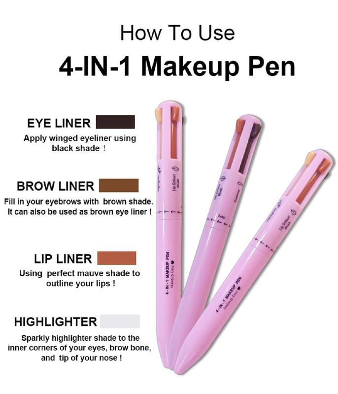 Multi-effect 4-in-1 Makeup Pen, Eyeliner, Contour Pen, Lip Liner, Brows Pen, Makeup Pen Color Lipstick, Portable, Multi-functional, Highly Practical, Long-lasting, Waterproof, Makeup Cosmetic