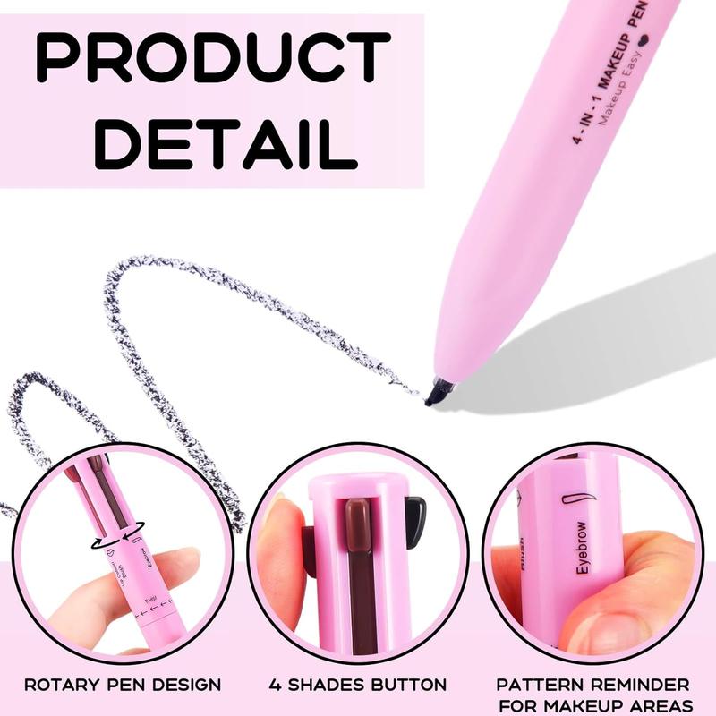 Multi-effect 4-in-1 Makeup Pen, Eyeliner, Contour Pen, Lip Liner, Brows Pen, Makeup Pen Color Lipstick, Portable, Multi-functional, Highly Practical, Long-lasting, Waterproof, Makeup Cosmetic