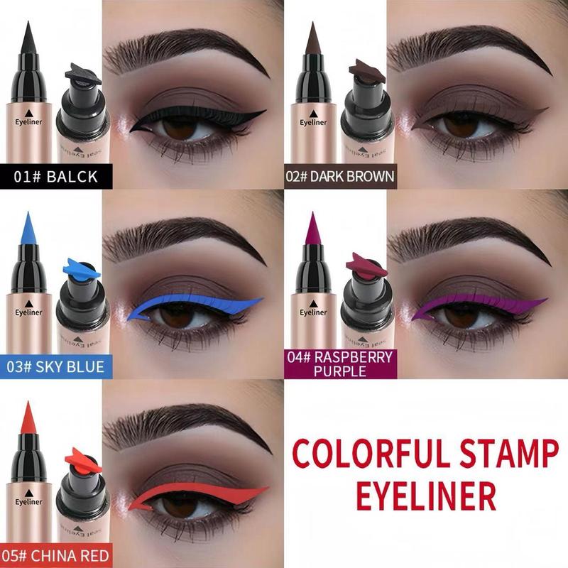 Double-ended Stamp Eyeliner Pen (5 Counts set), Long Lasting Color Eyeliner, Waterproof Eyeliner, Easy Coloring Eye Makeup Tool for Women & Girls