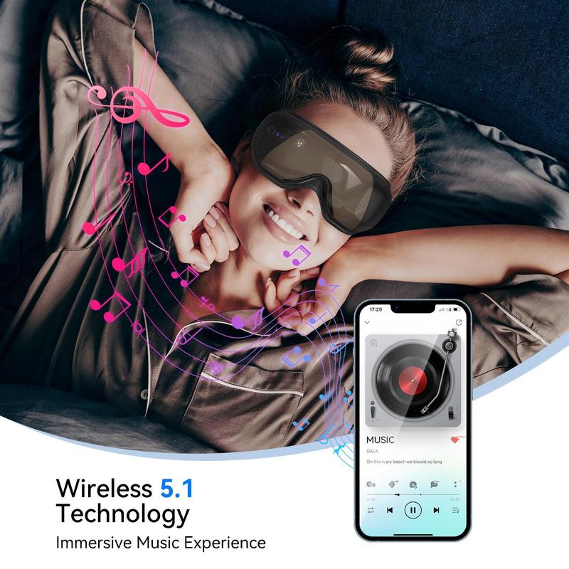 Eye Massager with Heat and Balloon Massage That Most Similar to Body Massage Vibration with Massage and Voice Prompt Function with Wirless Music Eye Protector Rechargeable Eye Mask to Relieve Eye