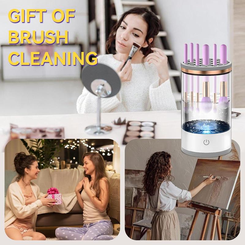 Electric Makeup Brush Cleaner, 3 in 1 Auto Spinning Makeup Brush Cleaning Tool, USB Makeup Brush Cleaner Tool with Makeup Brush Cleaning Mat, Christmas Gift