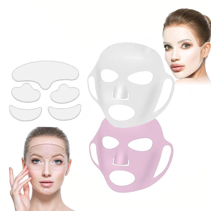 Reusable Silicone Face Mask Set, 7 Counts set Silicone Face Patches & Face Masks Cover, Face Lifting & Firming Tool for Women