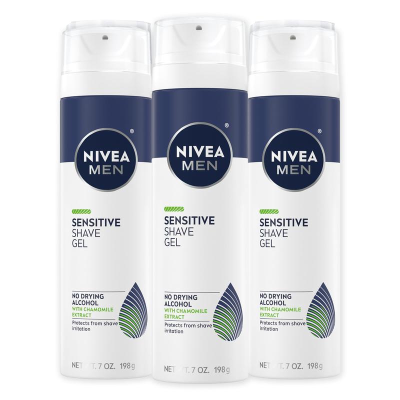 NIVEA MEN Sensitive Shave Gel with Vitamin E, Soothing Chamomile and Witch Hazel Extracts, 3 Pack of 7 Oz Cans