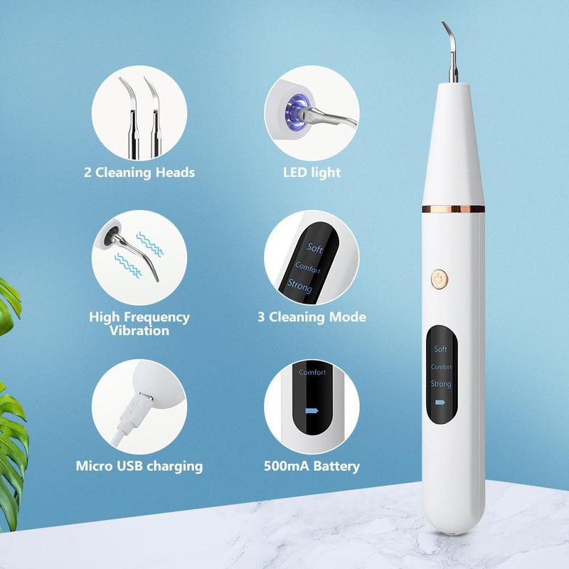 Portable Electric Teeth Cleaner Set, Rechargeable Teeth Polisher with LED Light & 4 Counts Dental Tools, Oral Irrigator for Home & Travel