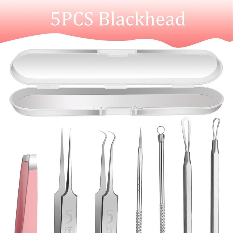 5 Pcs Blackhead Remover Tool,Includes Ingrown Hair Tweezers Comedone Extractor Tool and Blackhead Tweezers Pimple Extractor Tool for Men and Women to Remove Facial Acne,HairThanksgiving, Christmas, New Year Gift