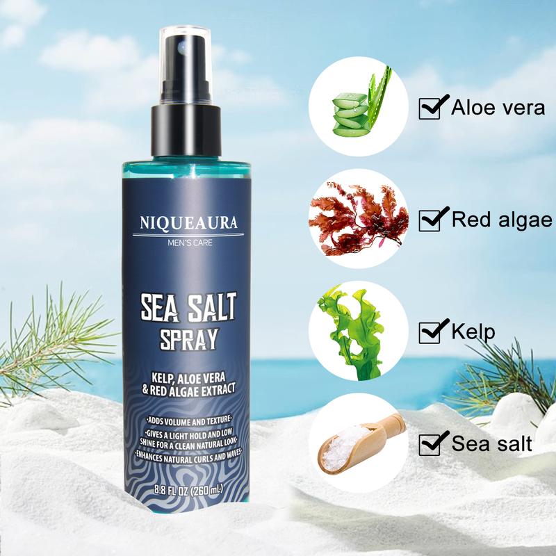 [Fast Delivery] NiqueAura Sea Salt Spray for Hair Men - Texturizing with Kelp, Aloe Vera & Red Algae Extract Surf to Add Volume and Texture Beach Gel Haircare