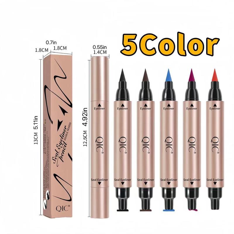 Double-ended Stamp Eyeliner Pen (5 Counts set), Long Lasting Color Eyeliner, Waterproof Eyeliner, Easy Coloring Eye Makeup Tool for Women & Girls