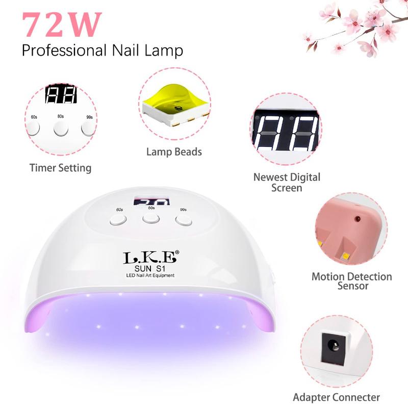 72W high-power UV LED  Nail Lamp and Gel Set - Quick Drying Nail Polish Gel in Various Colors and Styles gel nail