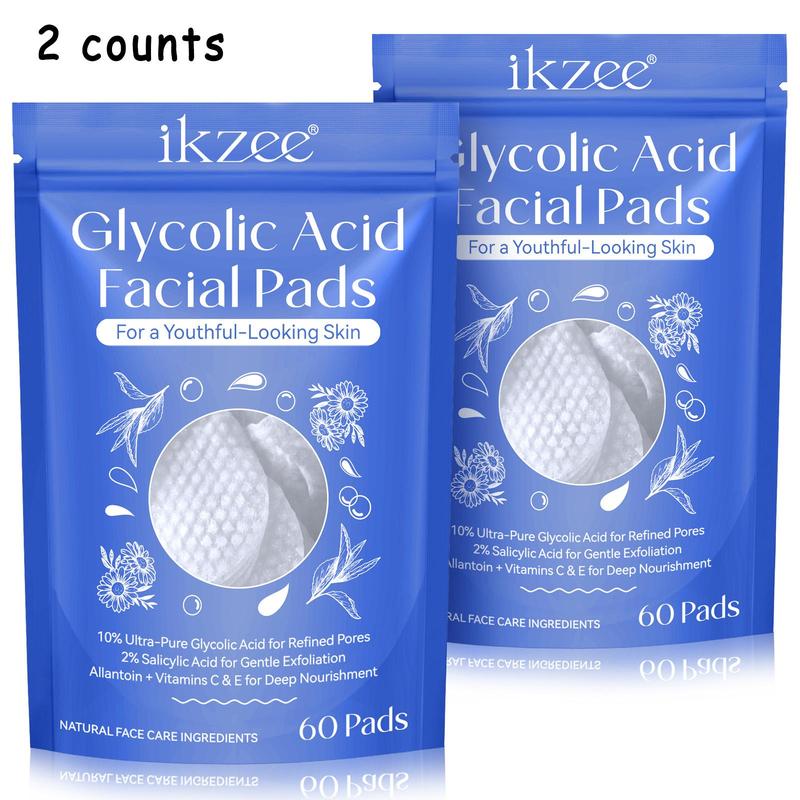 Glycolic Acid Facial Pads, 2 Bags Facial Cleansing Wipes, Alcohol Free Facial Acne Treatment Pads, Smooth Application