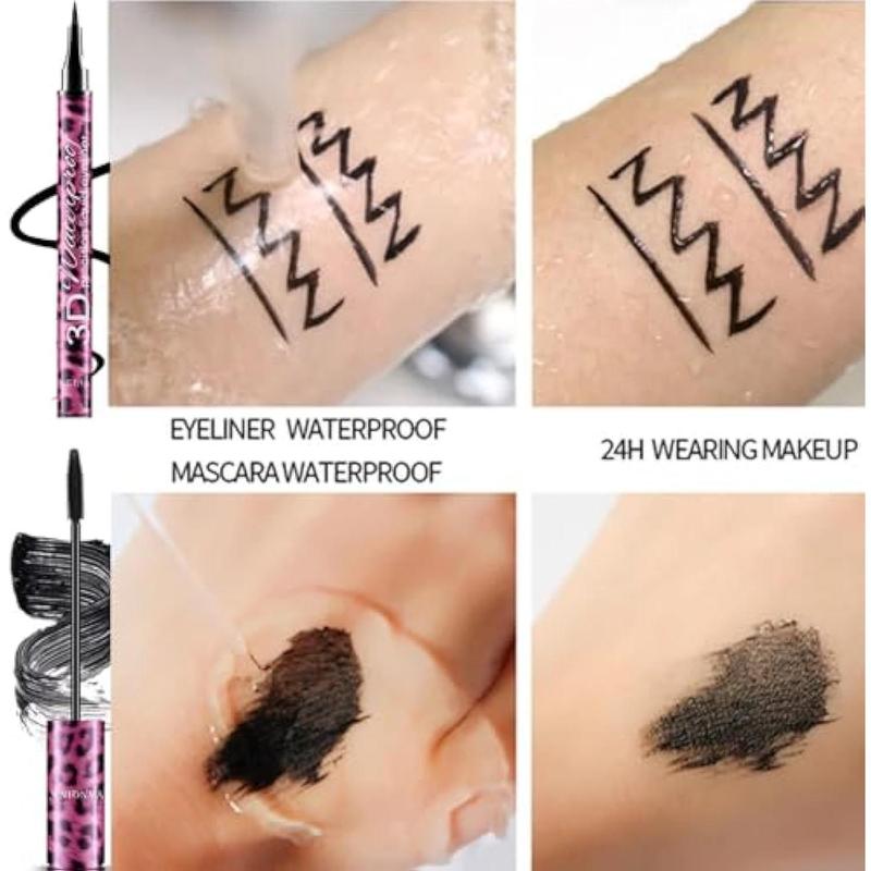 4D Silk Fiber Mascara and Eyeliner Pen Set, Extra-long Thick Mascara, Waterproof and Sweat-proof, No Smudge, Quick Drying, Lasting and Perfect Eye Makeup for A Whole Day (black)Mascara