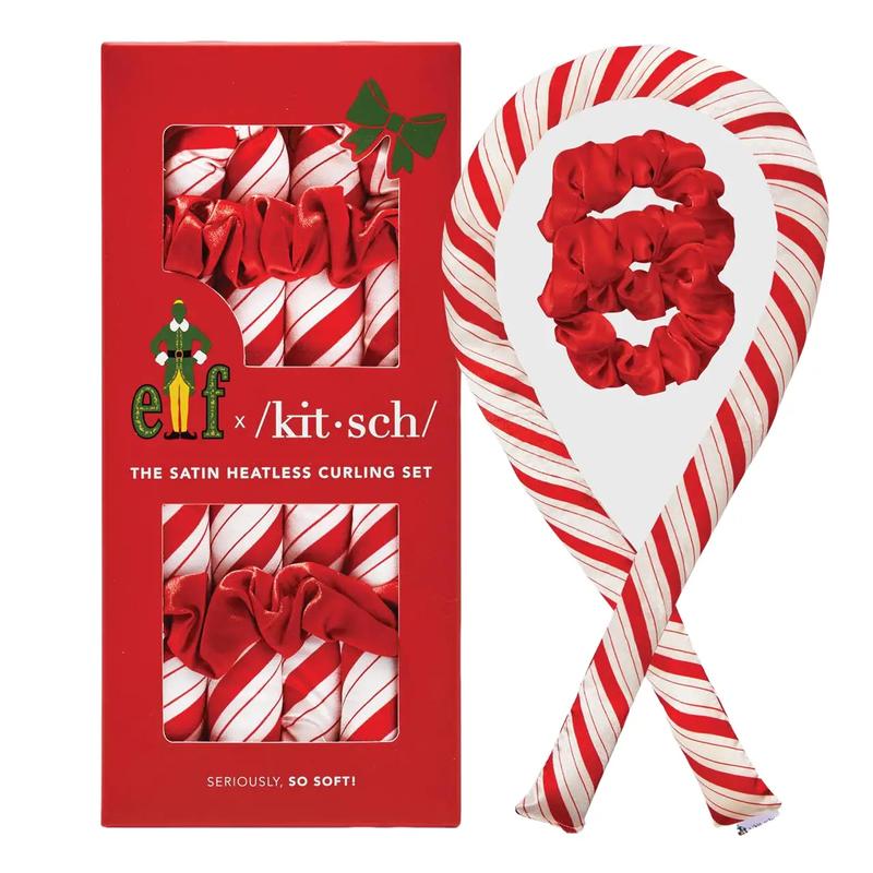 elf x Kitsch Satin Heatless Curling Set - Candy Cane