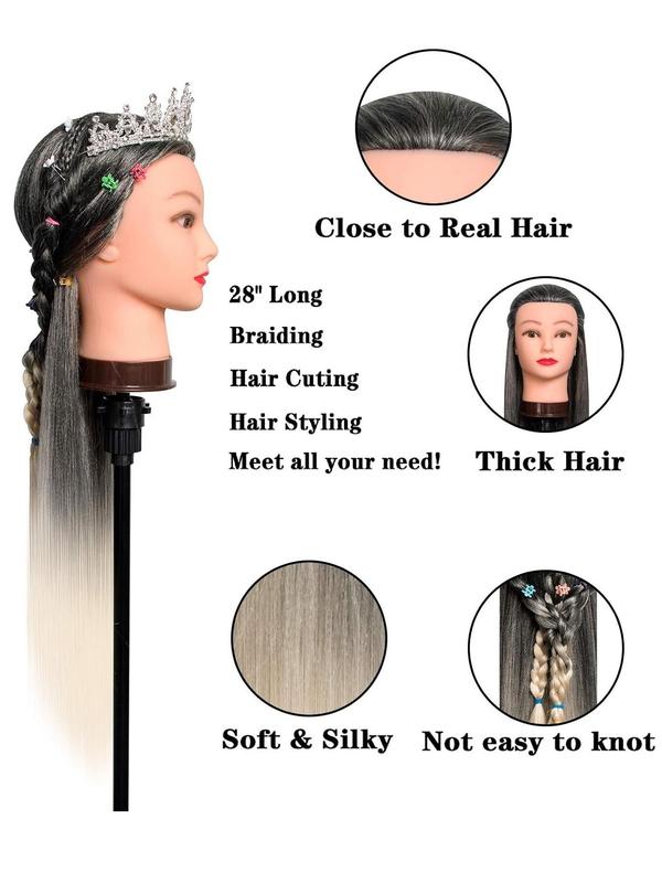 28 Inch Long Hairdresser Styling Head, Model Head Mannequin Head Training Head with Free Clamp & DIY Braiding Tools Set, Hair Styling Head for Girls