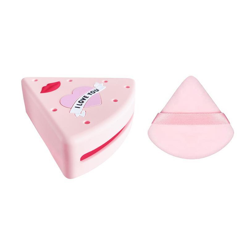 Silicone Triangle Powder Puff Storage Box & Powder Puff Set (2 Counts set), Soft Makeup Sponge Holder & Powder Puff, Cosmetic Tool for Women