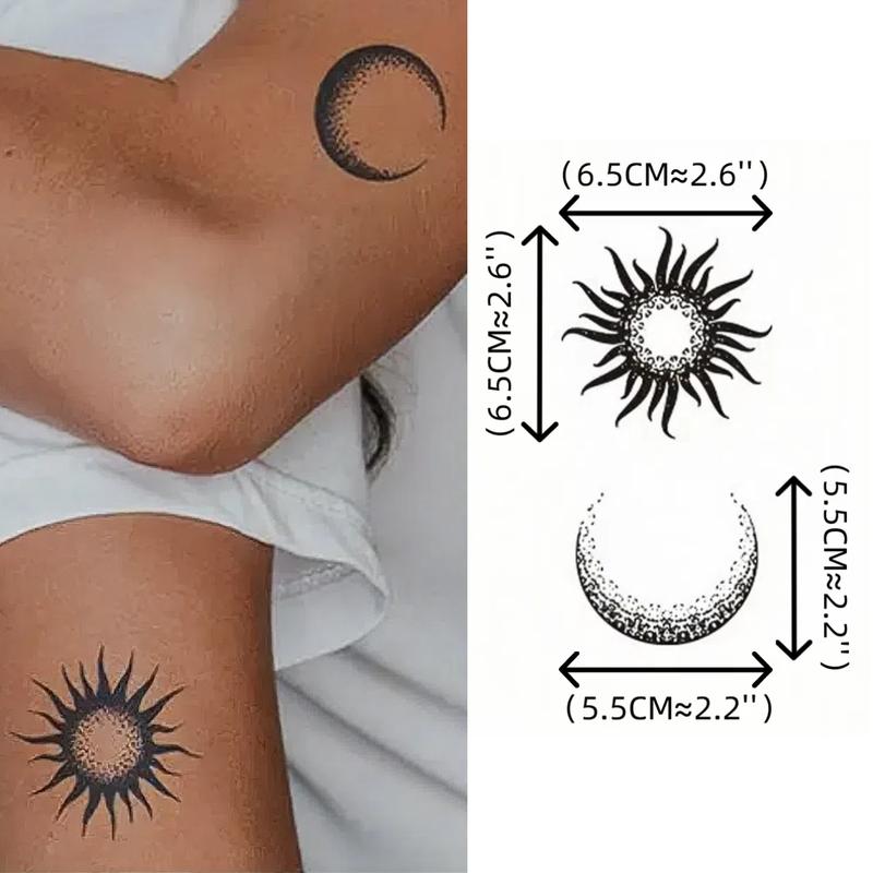 Tiptop Simple Style Sun & Moon Double Arm Couple Temporary Tattoo Stickers, Waterproof Wear-resistant Non-reflective, Long-lasting 7-15 Days