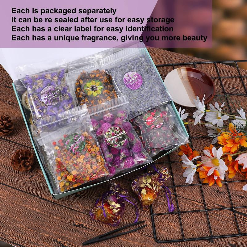 16 Bags Dried Flowers,100% Natural Dried Flowers Herbs Kit for Soap Making, DIY Candle Making,Bath - Include Rose Petals,Lavender,Don't Forget Me,Lilium,Jasmine,Rosebudsand More