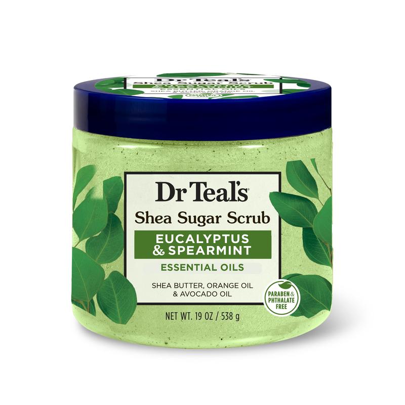 Dr Teal's Shea Sugar Body Scrub with Eucalyptus and Spearmint Essential Oils, 19 oz