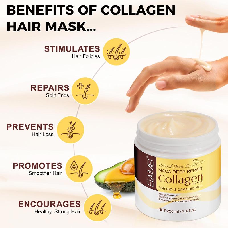 Collagen Hair Mask, Natural Shea Butter Hair Mask for Strengthening Hair, Moisturizing Hair Care Products for Dry & Frizzy Hair