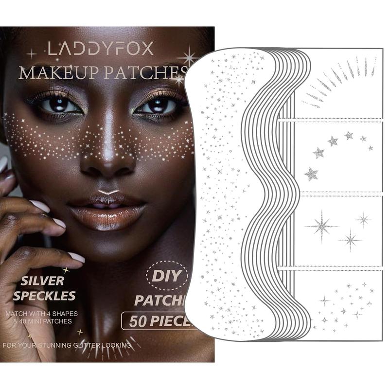 50 Pcs Gold Face Makeup Patches, Glitter Freckles Face Tattoo, Glitter Freckles, Sparkle Makeup Patches, Waterproof Face Glitter Speckles Patches for Women (Gold)