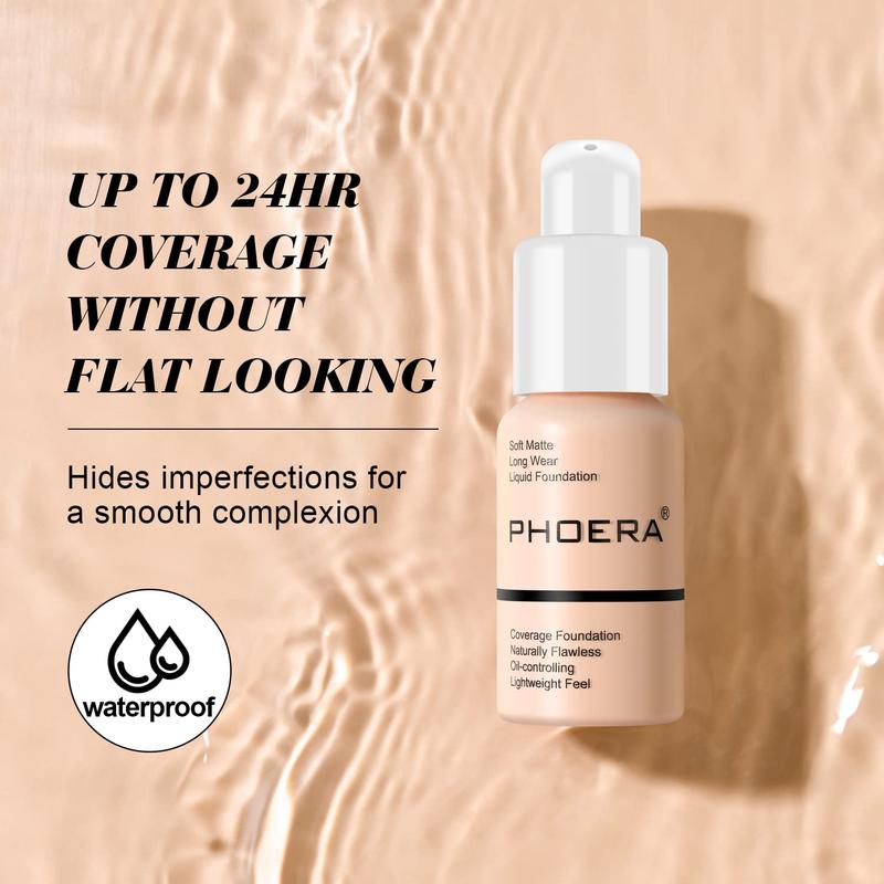 PHOERA Foundation Full Coverage Liquid Foundation Cream - Long-lasting Lightweight Concealer - Oil-Free Formula -  Shade - Suitable for All  Types (Buff Beige #104)