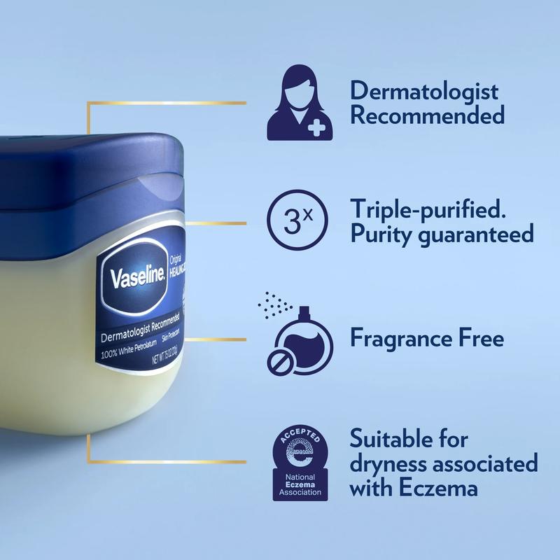 Vaseline 100% Pure Petroleum Jelly Original Unscented Body Moisturizer for All Skin Dryness, 1.75 oz - Pack of 4