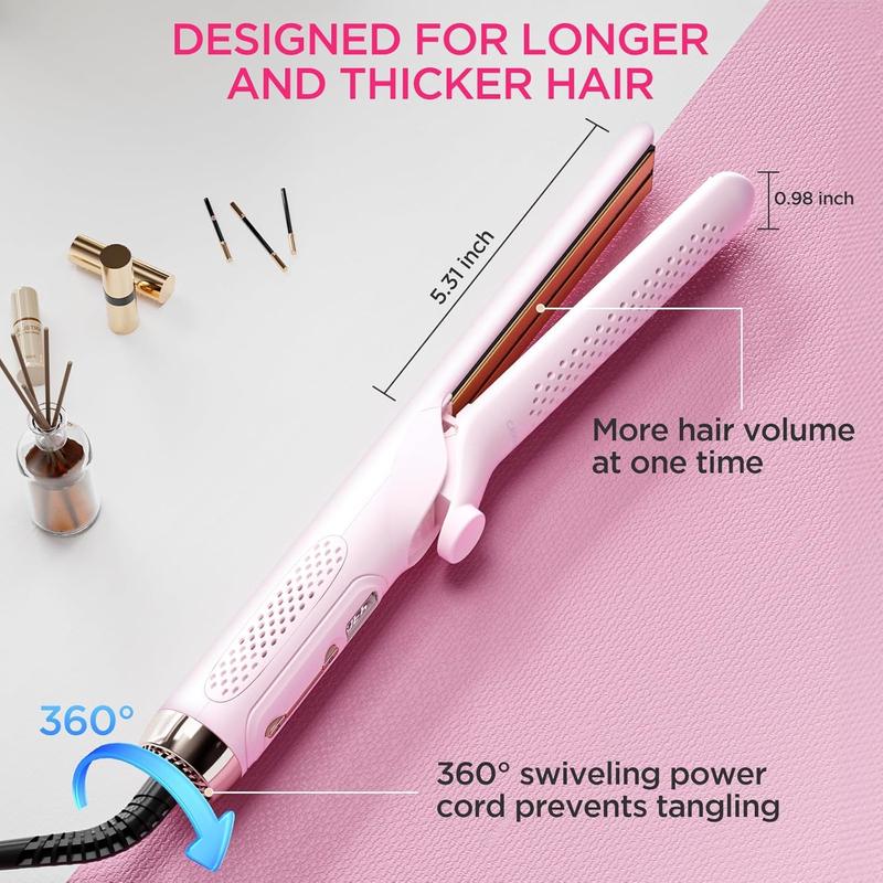 Electric Heated Hair Curler Straightener 2 in 1，Dual Voltage for Travel, Curly Iron for Long & Short Pink Professional Women hair curler lightweight