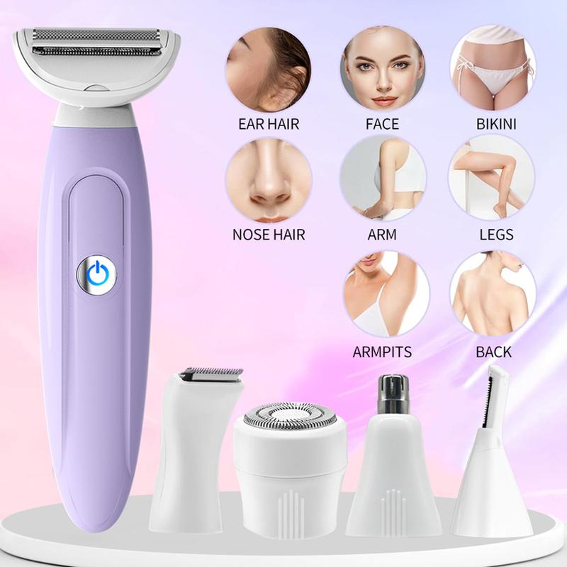 Electric Razors for Women, Rechargeable Multifunction 5 in 1 Electric Shaver Kit for Face Nose Eyebrow Arms Armpit Legs Pubic Area Waterproof Cordless Electric bikini trimmer electric lady