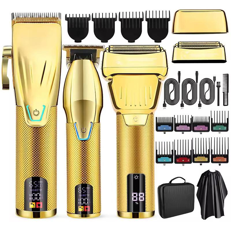 Professional Hair Clipper Set, 1 Set Cordless Hair Trimmer & Shaver & Accessories, Low Noise Barber Clippers, Perfect for Men