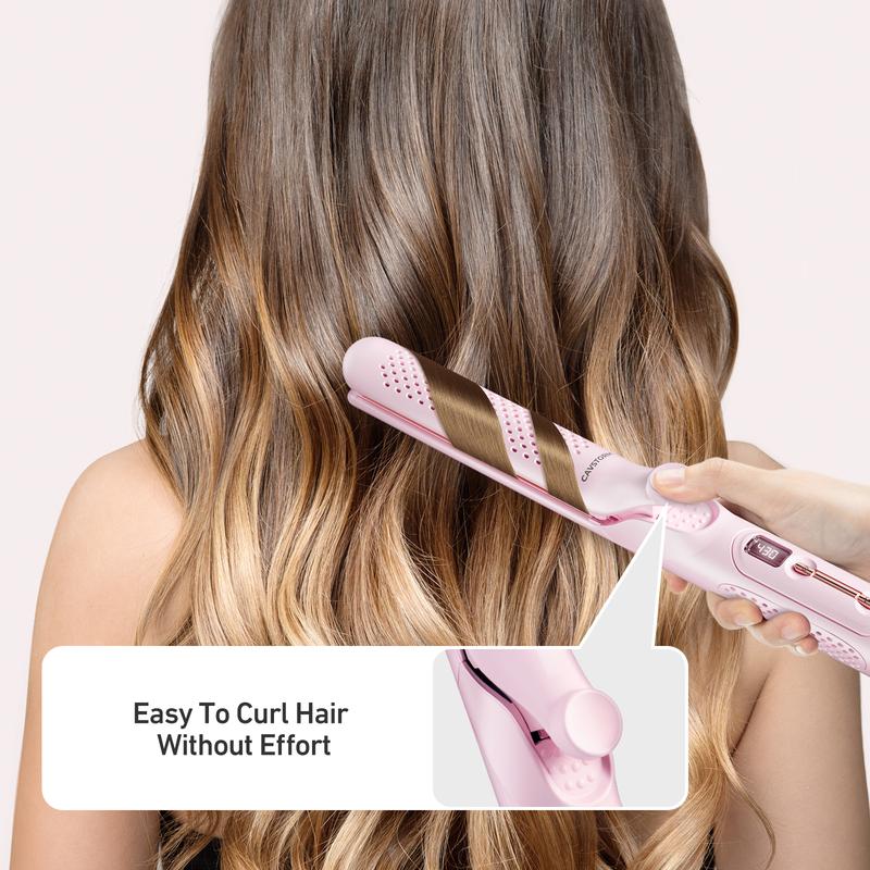 Electric Heated Hair Curler Straightener 2 in 1，Dual Voltage for Travel, Curly Iron for Long & Short Pink Professional Women hair curler lightweight