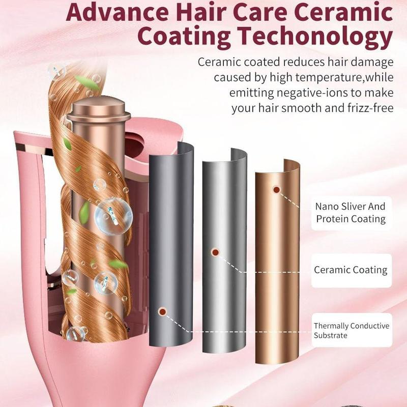 Automatic Rotating Curling Iron, Portable Electric Hair Curler, Negative Ion Curling Iron, Hair Styling Tool for Home & Travel