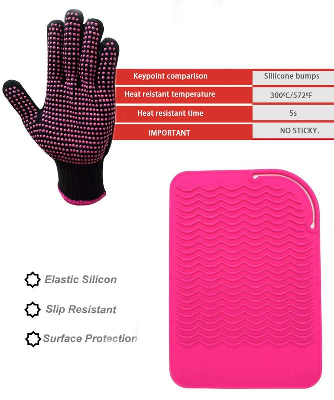 Heat Resistant Glove with Heat Resistant Mat for Curling Iron, Hair Straightener, Flat Irons,  Bump Glove, 9