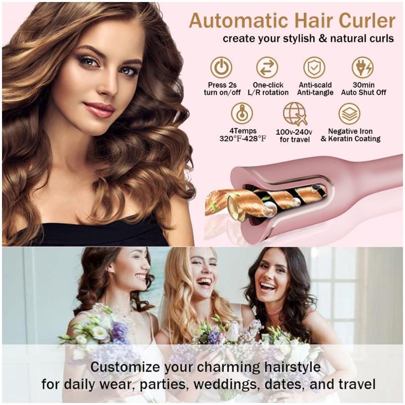 Automatic Rotating Curling Iron, Portable Electric Hair Curler, Negative Ion Curling Iron, Hair Styling Tool for Home & Travel