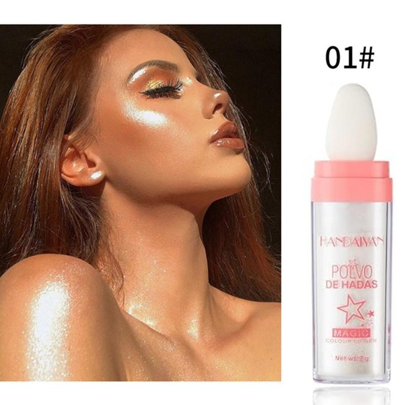 Shimmering Highlighter Powder with Soft Makeup Sponge Head, Long Lasting Pearly Makeup White & Pink, Body Highlighting Cosmetic, Nose Contouring & Facial Highlighting Powder Stick for Party, Beauty Trending Products