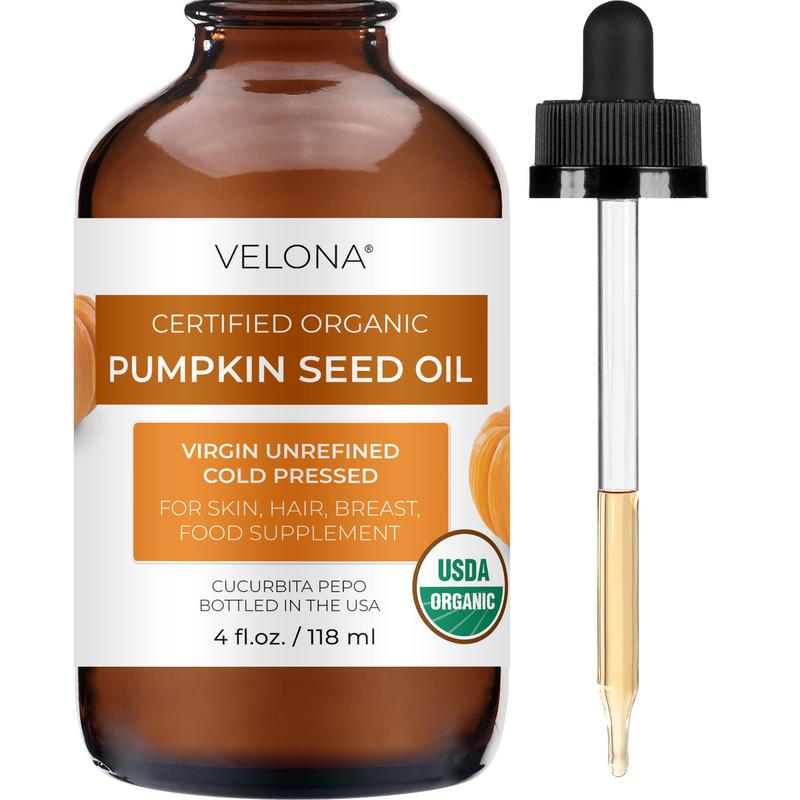 velona Pumpkin Seed Oil USDA Certified Organic - 4 fl oz | 100% Pure and Natural Carrier Oil | Unrefined, Cold Pressed