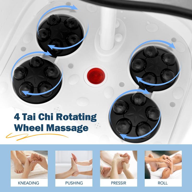 Motorized Foot Spa with Heat, Collapsible Electric Rotary Foot Bath Spa, Comfort with Bubbles, Remote Control, Red Light, for Feet Stress Relief