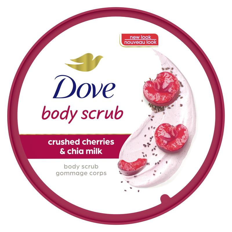 Dove Exfoliating Body Polish Crushed Cherries & Chia Milk Skin Care for Revitalized Skin Formulated with 1 4 Moisturizing Cream 10.5 oz