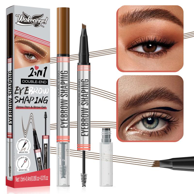 Eyebrow Pencil, Hair-like Eyebrow Pen, 2-in-1 Waterproof Brow Pen with 4 Tip, with Dual-ended Eyebrow Brush, Cosmetic Makeup