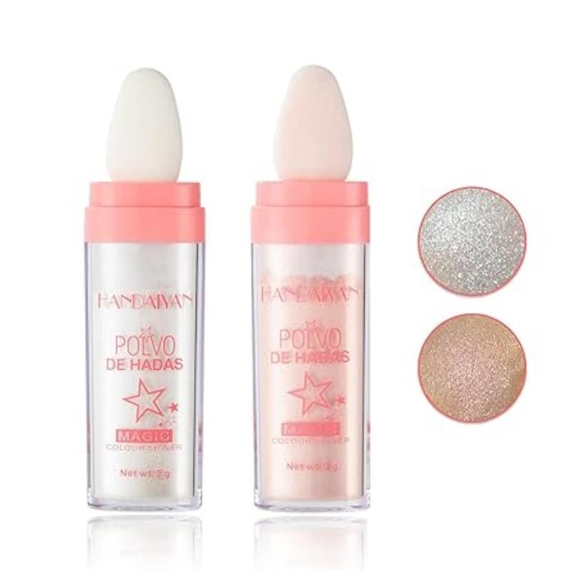 Shimmering Highlighter Powder with Soft Makeup Sponge Head, Long Lasting Pearly Makeup White & Pink, Body Highlighting Cosmetic, Nose Contouring & Facial Highlighting Powder Stick for Party, Beauty Trending Products