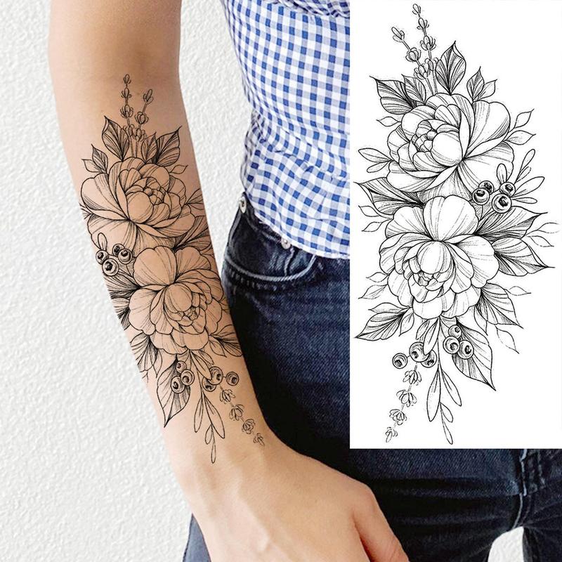 10pcs Creative Flower & Snake Pattern Temporary Tattoo Sticker, 3D Temporary Realistic Tattoo Sticker, Fake Tattoo Sticker For Women & Girls