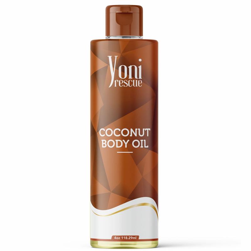 Coconut Body Oil, 4oz, with Apricot, Jojoba, Avocado Oils & Vitamin E Oil, Fast-Absorbing, Nourishes and Hydrates Skin, Skin Repair, Body Care, Ideal for All Skin Types,  Coconut Fragrance Moisturizer by Yoni Rescue