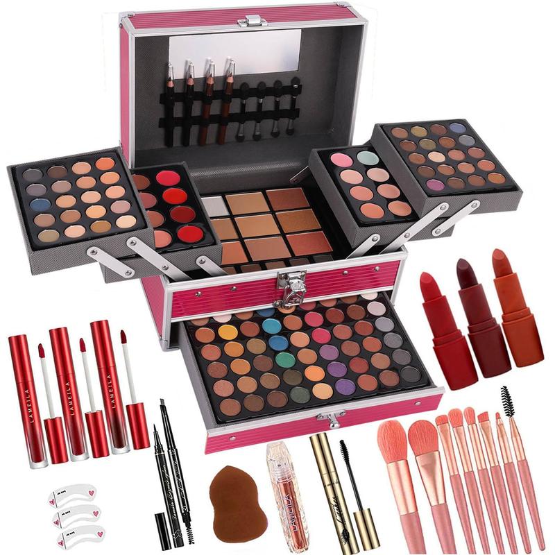 132 Color All- In- One Makeup For Women Full Kit,Professional Makeup Kit,Makeup Gift Set for Women &Girls,Include eyeshadow lipstick concealer Lip Gloss Eyeliner Mascara Makeup Brushes(Pink)