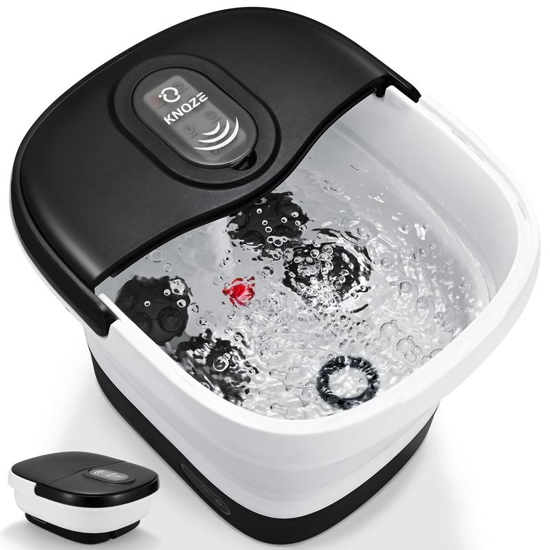 Motorized Foot Spa with Heat, Collapsible Electric Rotary Foot Bath Spa, Comfort with Bubbles, Remote Control, Red Light, for Feet Stress Relief