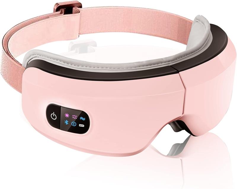 Eye Massager with Heat and Vibration with Massage and Voice Prompt Function with Bluetooth Music Eye Protector Rechargeable Eye mask to Relieve Eye Fatigue and Dark CirclesPink