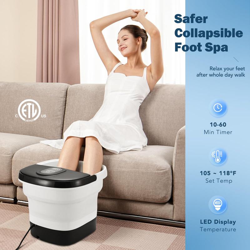 Motorized Foot Spa with Heat, Collapsible Electric Rotary Foot Bath Spa, Comfort with Bubbles, Remote Control, Red Light, for Feet Stress Relief