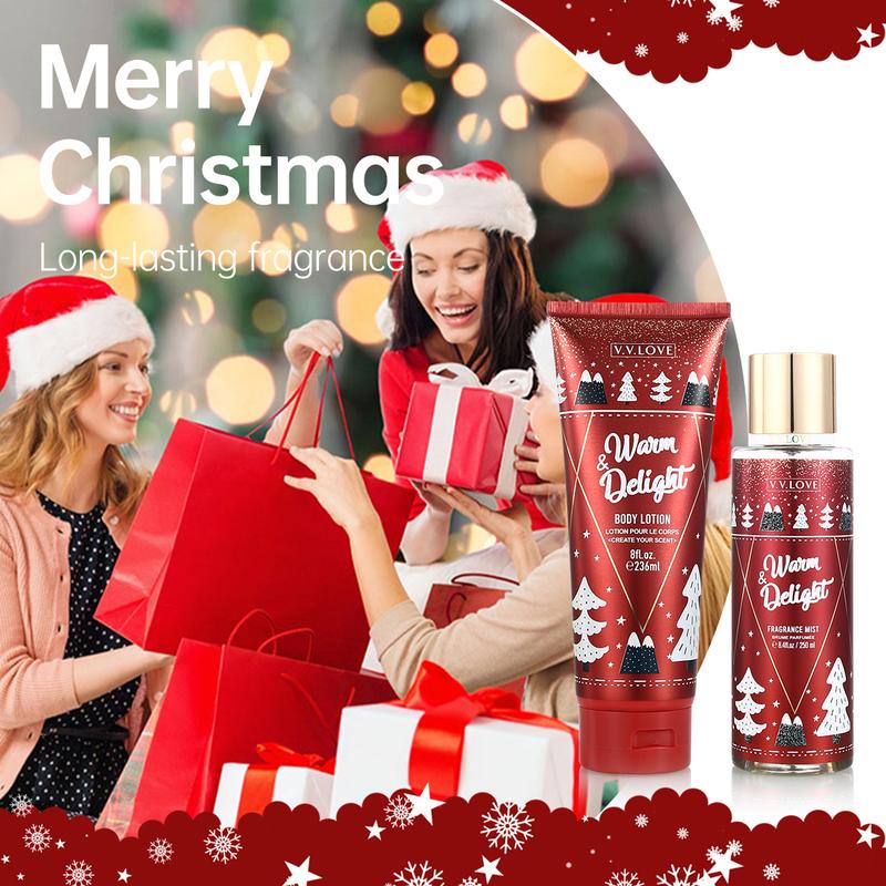 Christmas Gift Fragrance Duo Set, Woody Musk Mist & Lotion Set, Long-Lasting Fragrance with Amber Dahlia, Marshmallow Musk, and Crackling Cedar Fragrance Mist 250ml Body Lotion 236ml