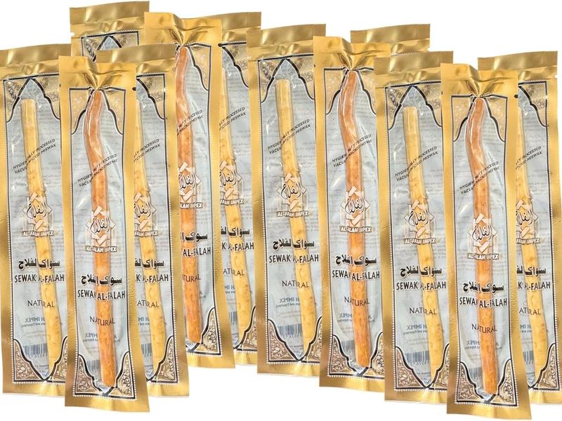 Natural Miswak Toothbrush (Extra Thin Sticks) - Vacuum Sealed Natural Flavor - for Healthy Gums & Teeth (Pack of 10)