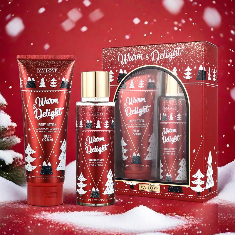 Christmas Gift Fragrance Duo Set, Woody Musk Mist & Lotion Set, Long-Lasting Fragrance with Amber Dahlia, Marshmallow Musk, and Crackling Cedar Fragrance Mist 250ml Body Lotion 236ml