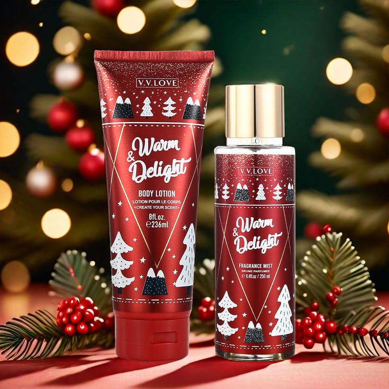 Christmas Gift Fragrance Duo Set, Woody Musk Mist & Lotion Set, Long-Lasting Fragrance with Amber Dahlia, Marshmallow Musk, and Crackling Cedar Fragrance Mist 250ml Body Lotion 236ml