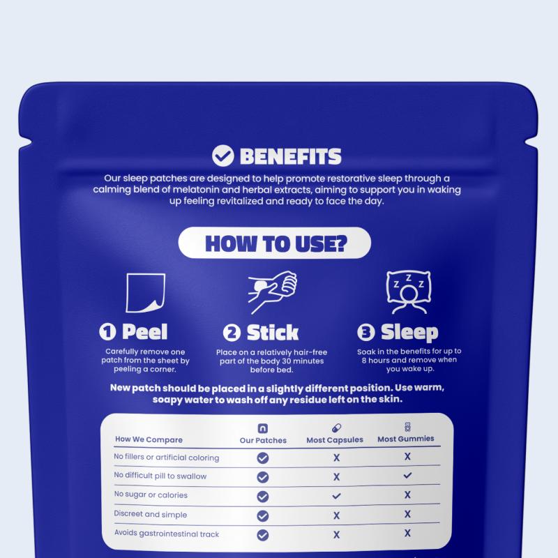 Nectar Sleep Patches - Natural Melatonin, Valerian Root, Passion Flower & Hops Patches. 8 Hours of Restful Sleep, Vegan, Gluten Free, Latex Free & Water Resistant.